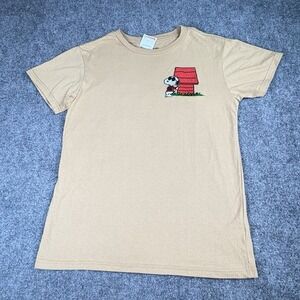 Peanuts Snoopy Doghouse Graphic T-Shirt Men L Tan Cartoon Y2K Retro Double Sided